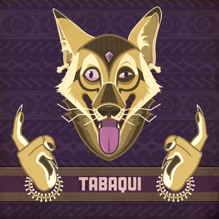 anthro big_ears black_eyes bone bone_earring bone_earrings bracelet brown_body brown_fur brown_nose canid canine canis claws crooked_whiskers ear_piercing ear_ring english_text fangs feral fingernails forehead_gem freckles fur gem golden_jackal grin happy hi_res jackal jewelry long_claws long_ears long_fingernails long_nails looking_at_viewer male mammal multicolored_body multicolored_fur nails one_eye_half-closed pattern_background piercing pupils purple_gem purple_sclera purple_tongue ring_piercing sharp_claws sharp_fingernails sharp_nails sharp_teeth simple_background smile solo tabaqui teeth text the_jungle_book tongue whiskers white_body white_fur white_pupils yellow_body yellow_fur yonderbeasties