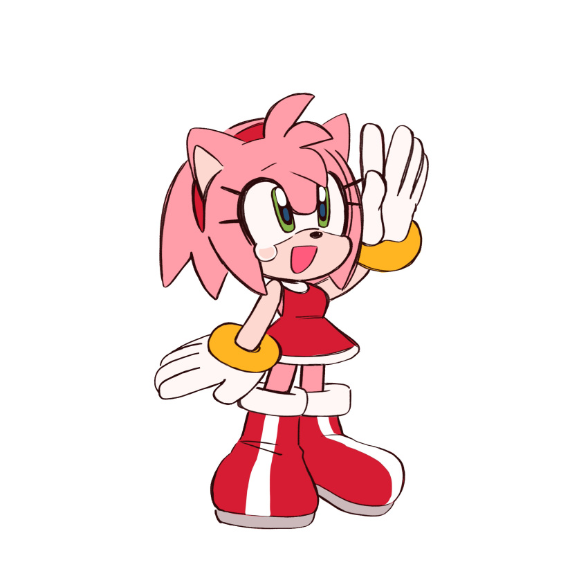 2023 5_fingers absurd_res amy_rose anthro biped black_nose boots clothed clothing eulipotyphlan eyelashes female fingers footwear front_view full-length_portrait fur gloves green_eyes handwear hedgehog hi_res mammal pink_body pink_fur portrait sega simple_background solo songsom_s2 sonic_the_hedgehog_(series) standing white_background