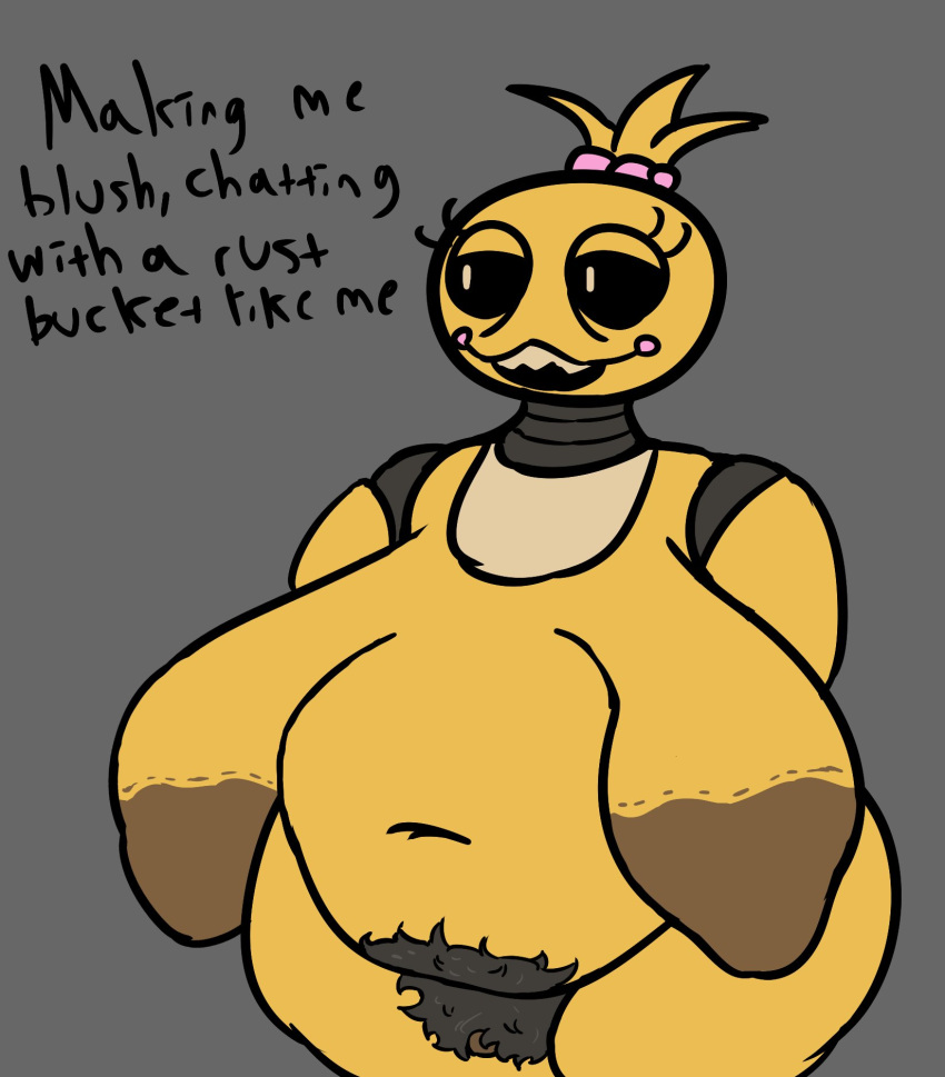 areola belly big_belly big_breasts breasts brown_areola female five_nights_at_freddy's five_nights_at_freddy's_2 genitals gilf_toy_chica hi_res lovetaste_chica mindcannon pussy sagging_breasts scottgames smile toy_chica_(fnaf) wide_hips yellow_body