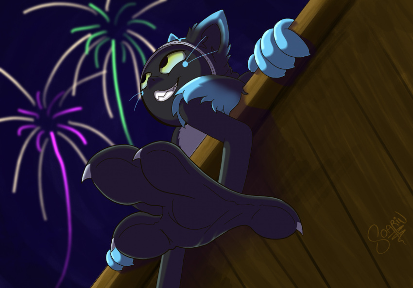 anthro feet fireworks foot_fetish foot_focus grinlin hi_res hindpaw impim low-angle_view male paws soarinarts solo talons