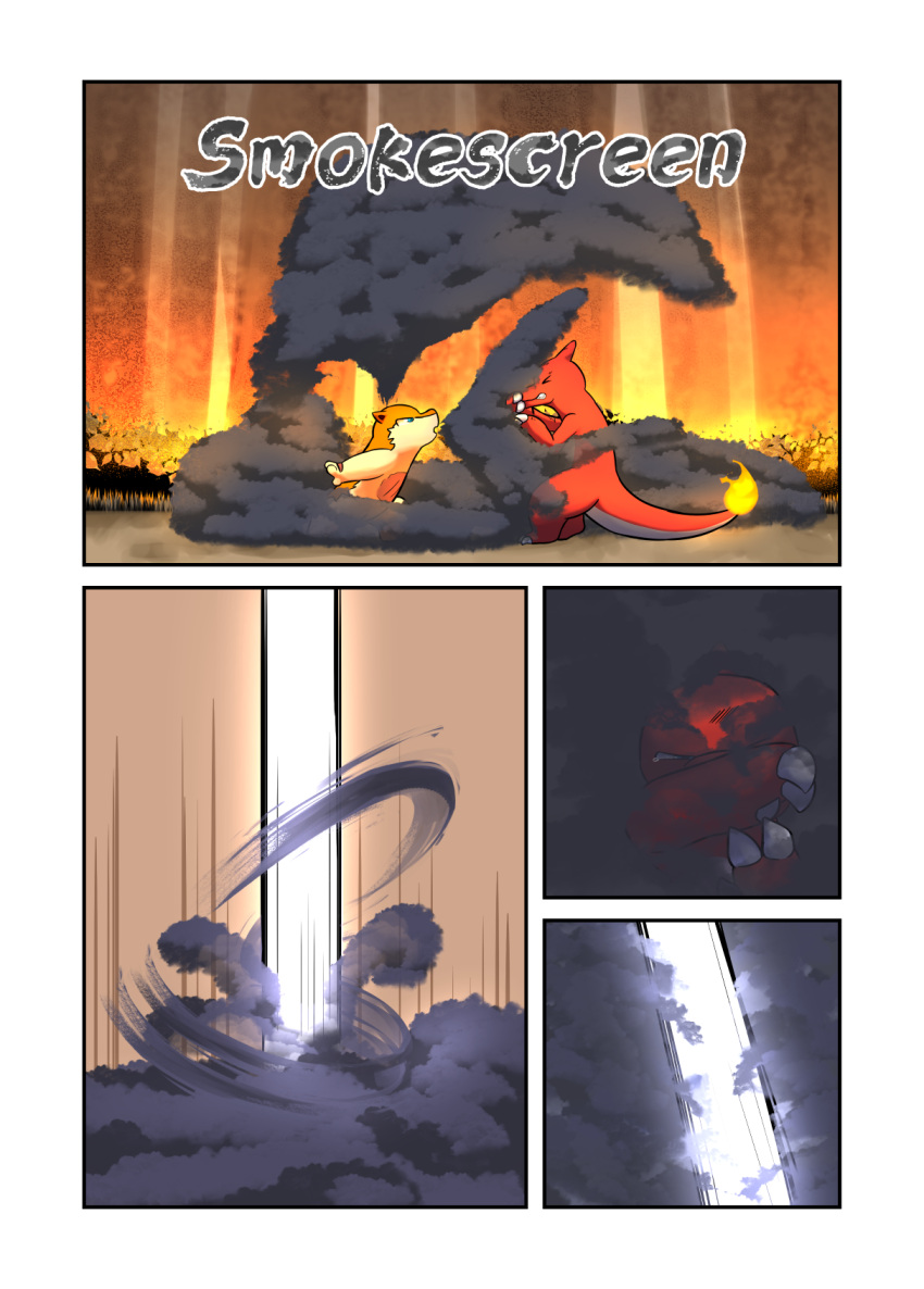ambiguous_gender charmeleon comic darrow0 duo english_text feral fire forest generation_1_pokemon generation_2_pokemon hi_res nintendo plant pokemon pokemon_(species) quilava text tree yuel