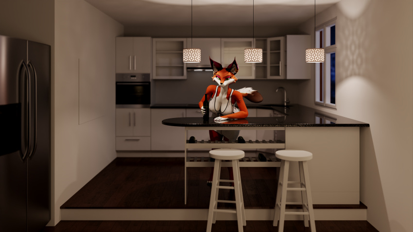 16:9 3d_(artwork) 4k 4k_resolution absurd_res alcohol ambient anthro appliance bar_counter bar_stool barefoot beverage bite biting_lip blender_(software) blender_cycles bottle bottomwear bra canid canine clothing container corset counter digital_media_(artwork) ear_piercing ear_ring fangs faucet feet female fox foxxy_vixen foxy_(original) fridge furniture green_eyes hi_res inviting kitchen kitchen_appliance lights lingerie mammal mood_lighting night oven pawpads paws piercing ring_piercing sexy_eyes shirt skirt solo sports_bra stool tail tank_top teeth topwear underwear view widescreen window