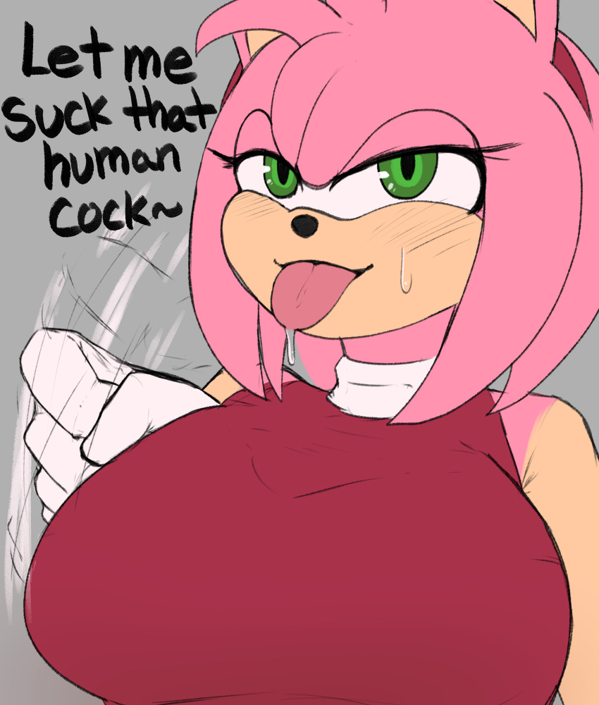 2023 amy_rose anthro big_breasts bodily_fluids breasts bust_portrait dialogue drooling english_text eulipotyphlan fellatio_gesture female gesture green_eyes hair half-closed_eyes hedgehog hi_res huge_breasts looking_at_viewer mammal motion_lines narrowed_eyes pink_hair portrait saliva sega short_hair solo sonic_the_hedgehog_(series) suggestive suggestive_gesture sweat sweatdrop talking_to_viewer tenshio text tongue tongue_out