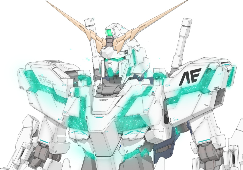 anaheim_electronics aron_e commentary_request gundam gundam_unicorn highres mecha mobile_suit no_humans nt-d robot science_fiction shirt simple_background solo unicorn_gundam upper_body v-fin white_background