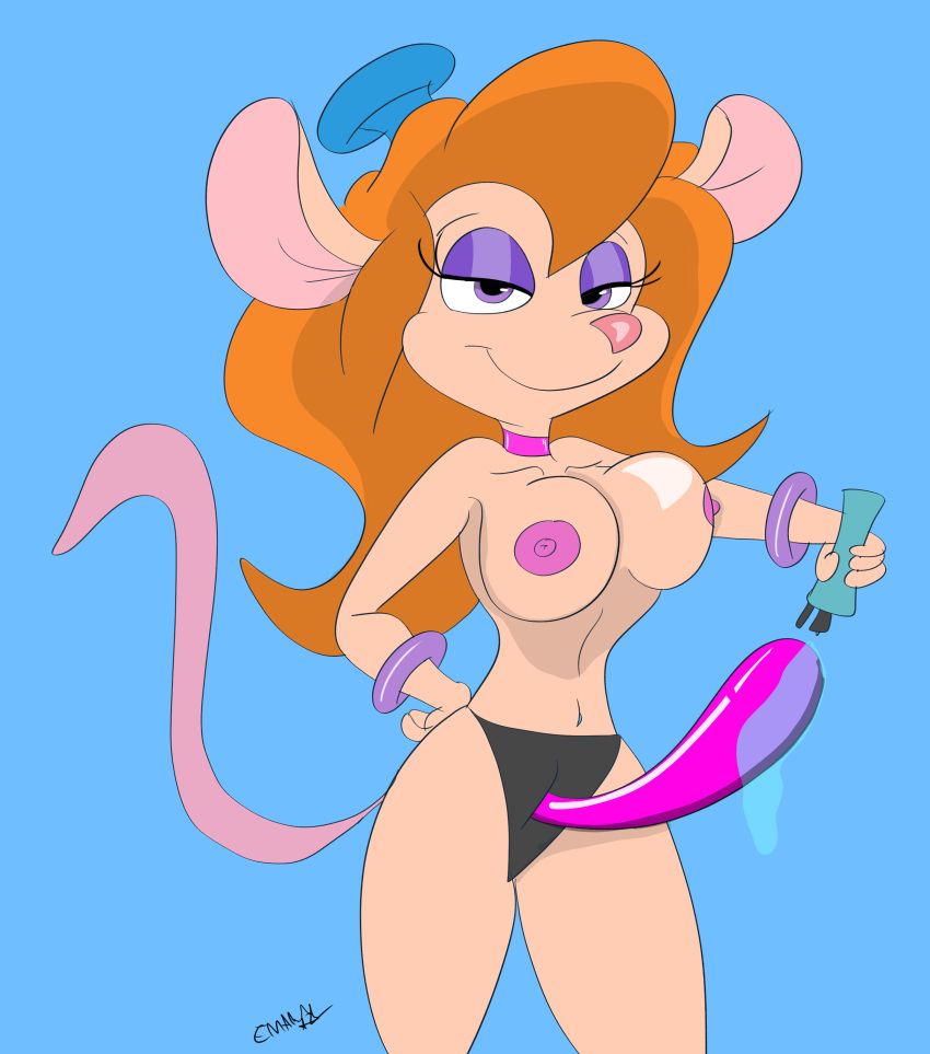 absurd_res anthro breasts chip_'n_dale_rescue_rangers dildo disney female gadget_hackwrench hi_res lube mammal murid murine rat rodent sex_toy solo strapon