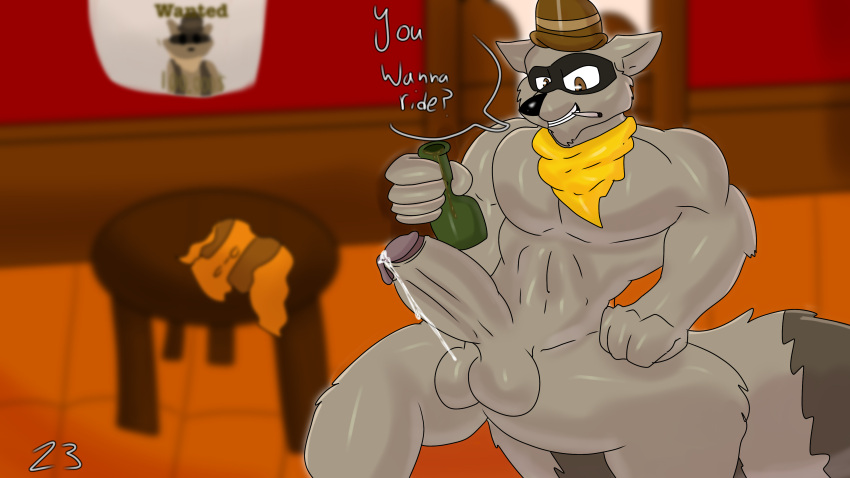 absurd_res anthro bar genitals hi_res humanoid_genitalia humanoid_penis loneywolfboy122 male mammal penis playstation procyonid raccoon sly_cooper_(series) solo sony_corporation sony_interactive_entertainment sucker_punch_productions tennessee_kid_cooper time_travel wild_west