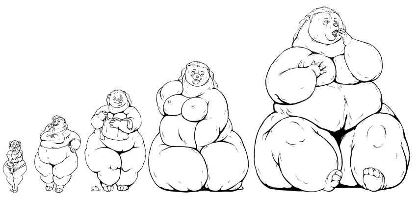 absurd_res anthro bear belly belly_overhang bent_legs big_breasts big_butt blush breasts butt chubby_anthro chubby_belly chubby_cheeks chubby_female clothed clothing curvy_figure feet female growing growth growth_sequence hair hi_res huge_breasts huge_butt huge_hips huge_thighs kneeling larger_female legs_together line_art long_hair looking_at_viewer macro mammal meanybeany navel nude overweight overweight_female pinup pose pudgy_belly sexy_eyes shame sitting sitting_on_ground size_difference size_transformation smile solo standing thick_neck thick_thighs torn_clothing touching_own_breast touching_thigh transformation ursine weight_gain wide_hips