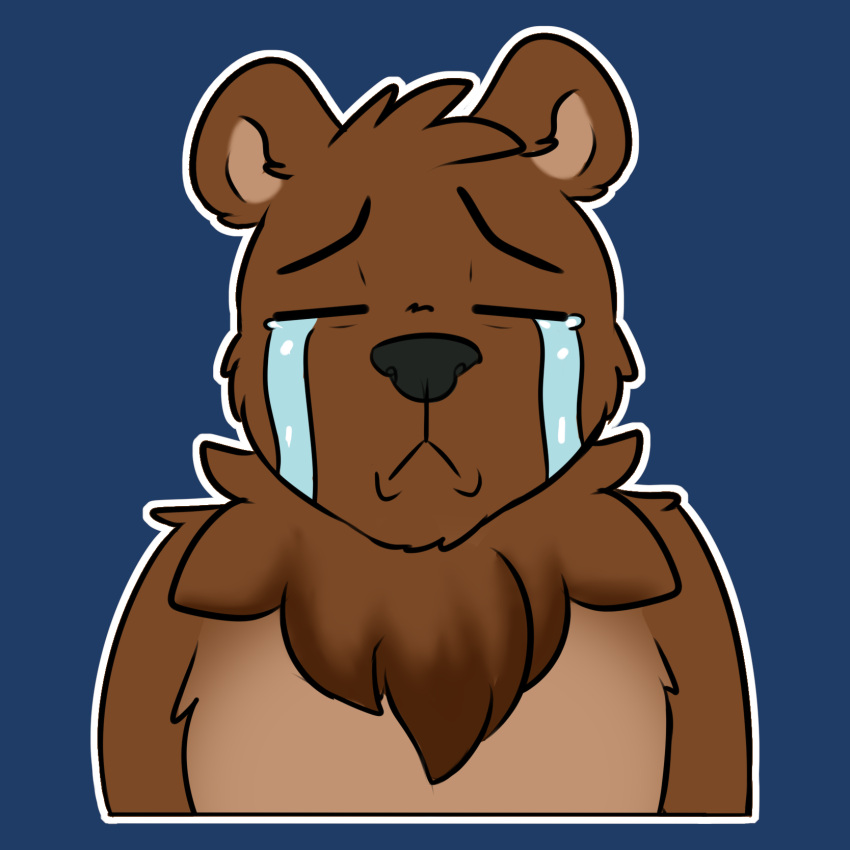 2023 anthro bear bearphones blue_background bodily_fluids brown_bear brown_body brown_fur crying eyes_closed front_view fur grizzly_bear hi_res male mammal neck_tuft outline peperott reaction_image sad simple_background solo t_t tears tuft ursine white_outline