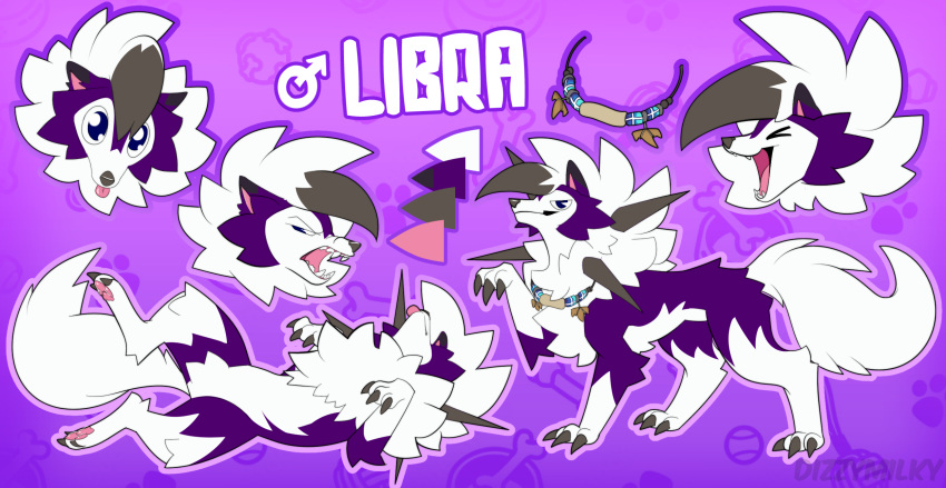 angry dizzymilky expression_sheet expressions eyes_closed feral fur gender_symbol generation_7_pokemon hair happy hi_res lycanroc lying male male_symbol model_sheet nintendo on_back open_mouth pokemon pokemon_(species) puppy_eyes purple_background purple_body purple_fur simple_background solo solo_focus standing symbol tongue tongue_out white_hair