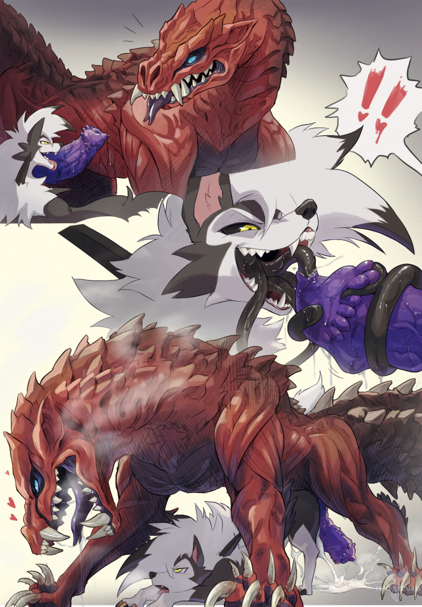 &lt;3 ambiguous_gender ambiguous_penetrated ambiguous_penetration black_sclera blue_eyes bodily_fluids capcom claws cum cum_inside digitigrade dragon drooling dusk_lycanroc erection fanged_wyvern fangs feral feral_on_feral feral_penetrated feral_penetrating feral_penetrating_feral finger_claws generation_7_pokemon genital_fluids genitals grey_body hi_res leaking_cum looking_pleasured lycanroc male male/ambiguous male_penetrating male_penetrating_ambiguous monster_hunter nintendo odogaron open_mouth penetration penis pokemon pokemon_(species) precum quadruped saliva sex shaded swift_(tenebscuro) teeth tenebscuro tentacle_in_penis tentacle_in_urethra tentacle_penetration tentacle_tongue tentacles toe_claws tongue tongue_out urethral urethral_penetration watermark white_body yellow_eyes