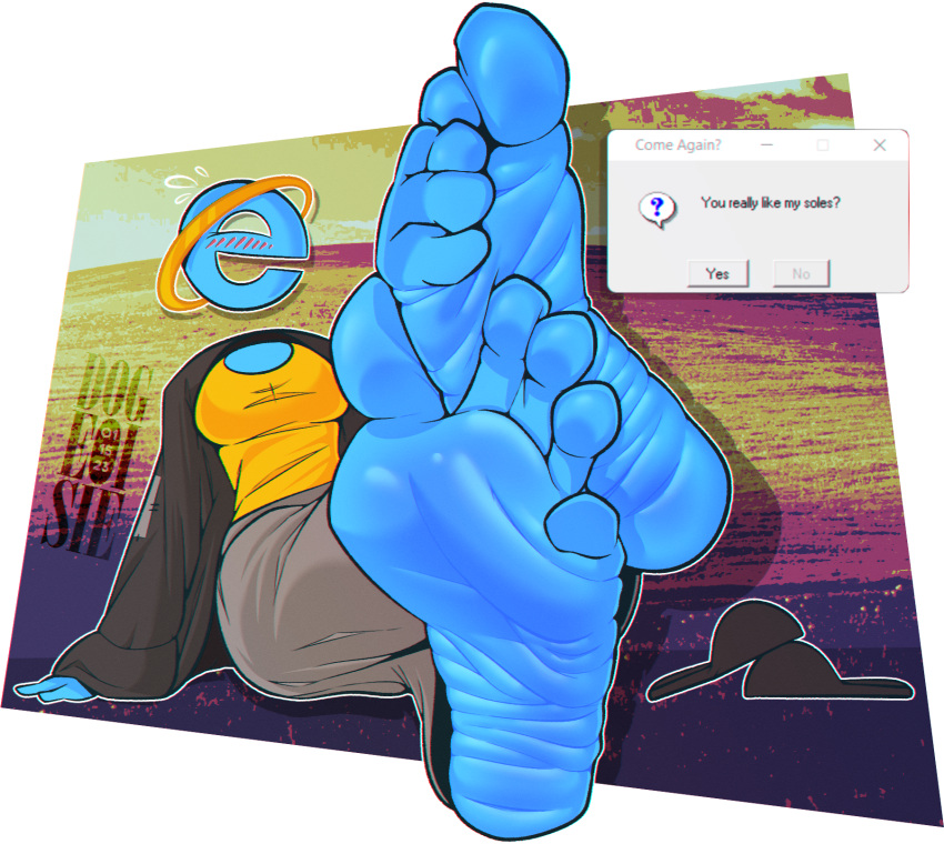 5_toes blush bodily_fluids clothing dialogue dogeoisie feet female foot_fetish foot_focus footwear hi_res internet_explorer microsoft soles solo sweat talking_to_viewer toes wrinkled_feet