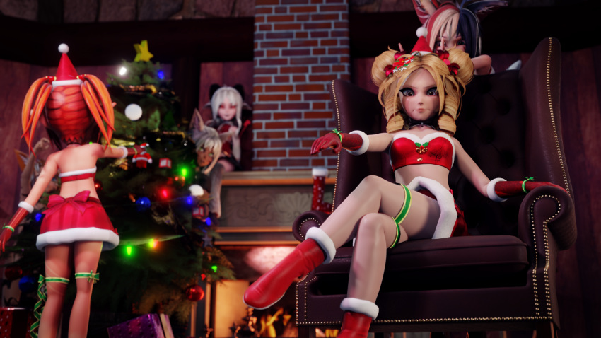 16:9 2020 3d_(artwork) 4k absurd_res animal_humanoid biggreen blonde_hair bottomwear canid canid_humanoid canine canine_humanoid chimney christmas christmas_clothing christmas_headwear christmas_lights christmas_present christmas_tree clothing crossed_legs decorating demon demon_humanoid digital_media_(artwork) drill_curls eleonore_von_altaire elf eru_(biggreen) feline_ears female fireplace fox_ears fox_humanoid furniture garter_straps group hair hat headgear headwear hi_res holidays horn horned_humanoid human humanoid humanoid_pointy_ears mammal mammal_humanoid meru_(biggreen) miniskirt miru_(biggreen) not_furry on_sofa orange_hair plant r'shiru_oddmane rear_view royalty santa_hat sitting sitting_on_sofa skirt sofa tiloucia_(biggreen) tree white_hair widescreen