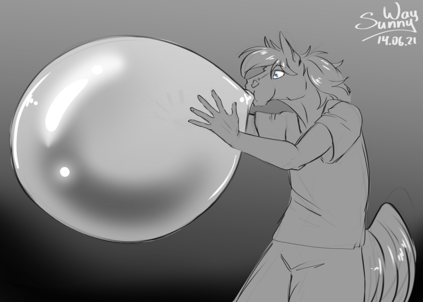 anthro balloon balloon_fetish blowing clothed clothing digital_drawing_(artwork) digital_media_(artwork) equid equine horse inflatable inflation male mammal patreon reward shocked sketch solo sunny_way surprised_expression