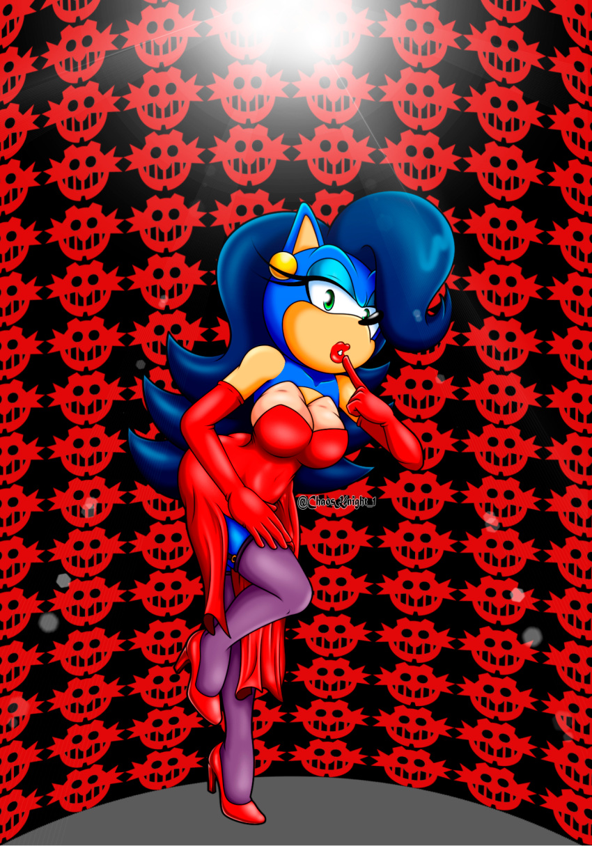 2022 adventures_of_sonic_the_hedgehog anthro bedroom_eyes blue_body blue_hair breezie_the_hedgehog camera camera_view clothed clothing crossdressing digital_drawing_(artwork) digital_media_(artwork) eulipotyphlan fake_breasts footwear full-length_portrait green_eyes hair hedgehog hi_res high_heels lipstick looking_at_viewer makeup male mammal multicolored_body narrowed_eyes portrait red_lipstick rodent seductive sega solo sonic_the_hedgehog sonic_the_hedgehog_(series) the_knight