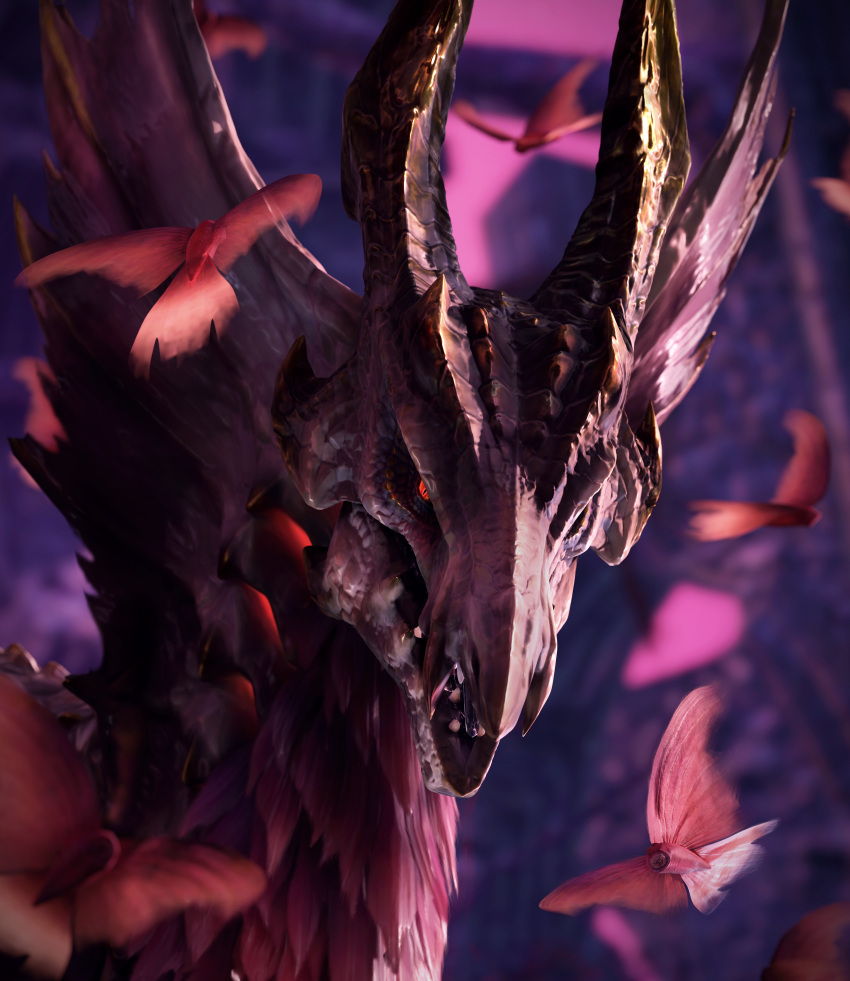 2022 3d_(artwork) absurd_res ambiguous_gender capcom detailed_background digital_media_(artwork) dragon elder_dragon feral headshot_portrait hi_res horn ivorylagiacrus looking_at_viewer malzeno monster_hunter open_mouth portrait pupils qurio red_eyes scales scalie sharp_teeth slit_pupils solo stare teeth widescreen wings