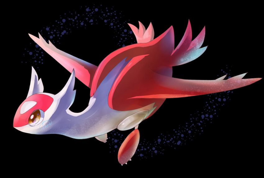 animal_focus artist_name black_background claws commentary dragon full_body highres latias no_humans orange_eyes pokemon pokemon_(creature) shia_(shi12_poke) signature simple_background solo