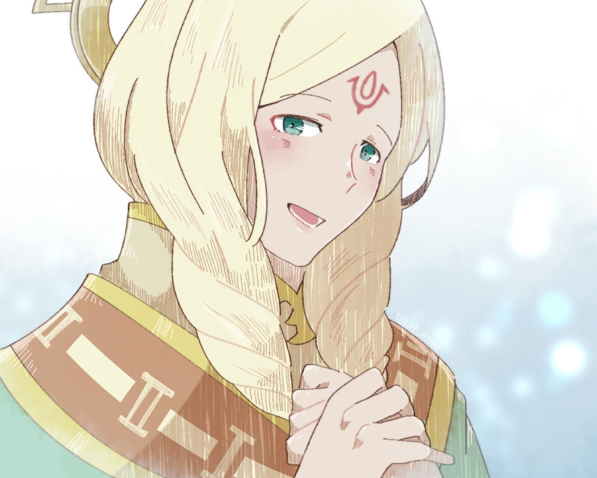 1girl 39_oinu bangs blonde_hair drill_hair emmeryn_(fire_emblem) fire_emblem fire_emblem_awakening looking_at_viewer open_mouth parted_bangs portrait solo twin_drills