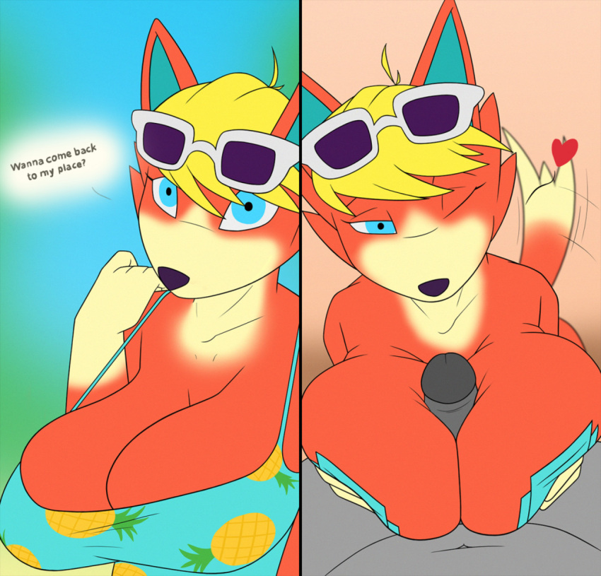 &lt;3 animal_crossing anthro audie_(animal_crossing) big_breasts blue_eyes breast_play breasts creatiffy dialogue duo female hi_res looking_at_viewer male nintendo sex titfuck