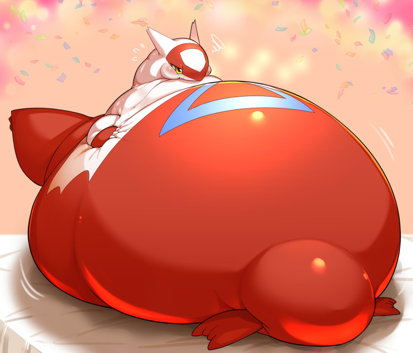 ambiguous_gender belly big_belly feral generation_3_pokemon hi_res hyper hyper_belly immobile latias legendary_pokemon morbidly_obese nintendo obese overweight pokemon pokemon_(species) solo unknown_artist