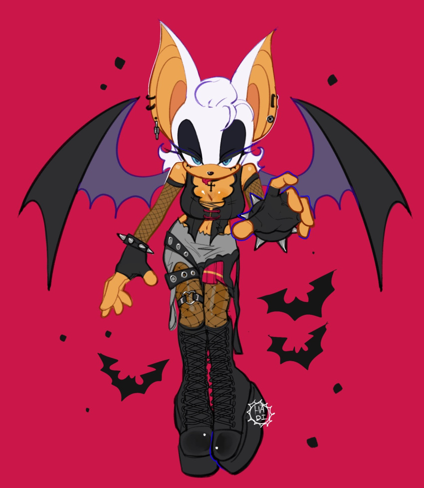 2022 3bat_hadi3 anthro armwear bat bat_wings boots breasts clothing eyeshadow female fingerless_gloves footwear gloves handwear hi_res looking_at_viewer makeup mammal membrane_(anatomy) membranous_wings narrowed_eyes rouge_the_bat sega simple_background solo sonic_the_hedgehog_(series) wings