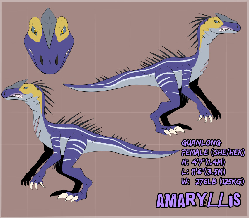 absurd_res amaryllis_(ice_age) angry blue_sky_studios countershading dinosaur female feral growling guanlong hi_res hirothedragon ice_age_(series) ice_age_3 model_sheet nude reptile scalie scar showing_teeth solo theropod