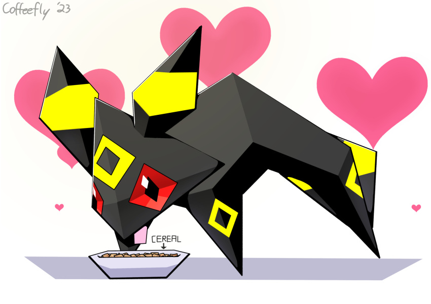 &lt;3 cereal coffeefly eeveelution food generation_2_pokemon hi_res low_poly nintendo pokemon pokemon_(species) red_eyes solo tongue tongue_out umbreon