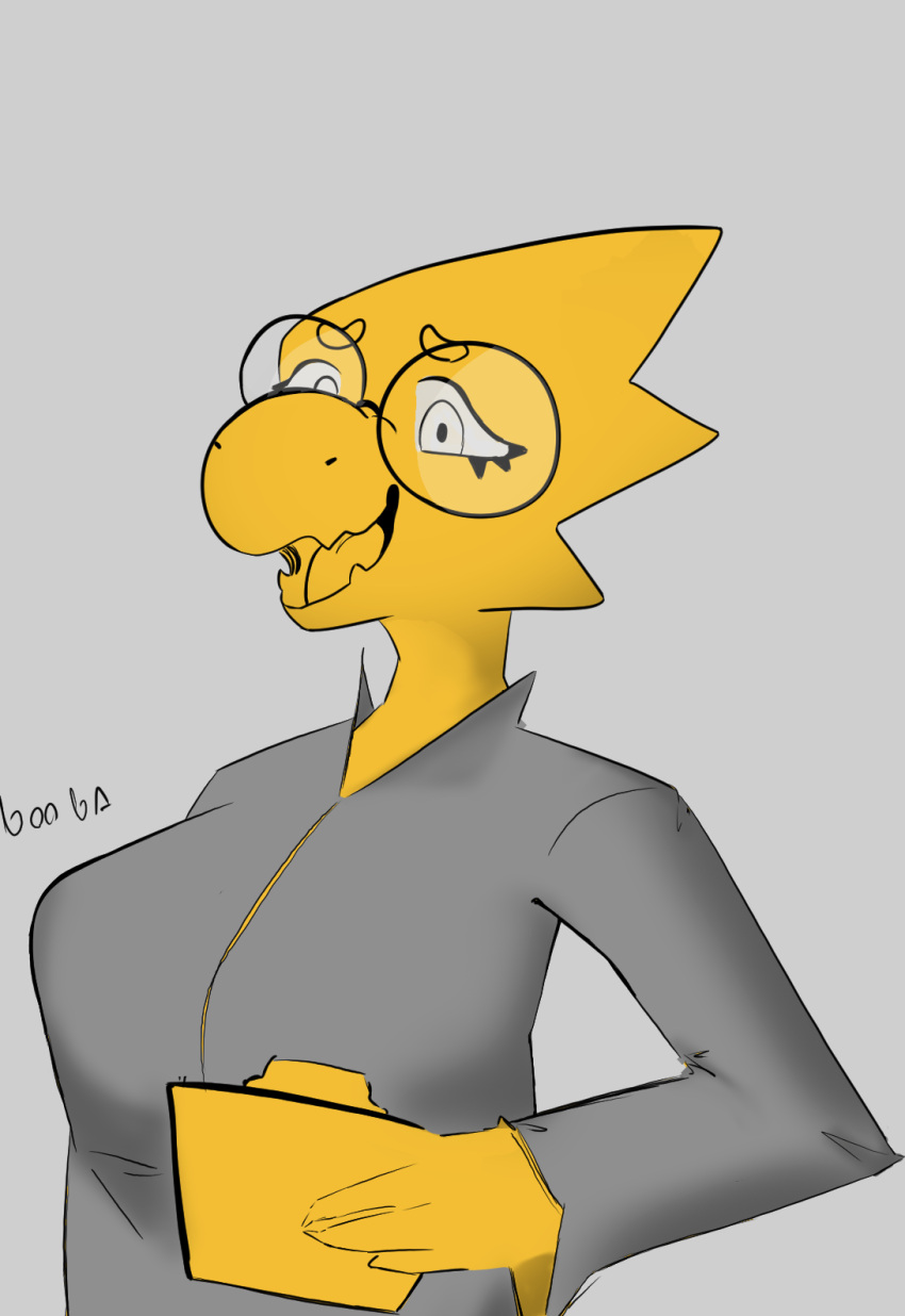 alphys anthro big_breasts breasts bruh female hi_res lizard neppyboi reptile scalie solo undertale_(series)