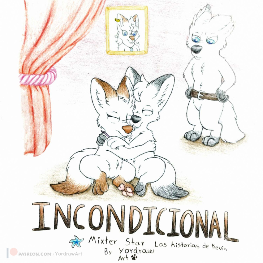 angry anthro belt belt_buckle canid canine cover cover_art cover_page cute_expression embrace female fox group hi_res hug male mammal paws portrait yordraw yordraw_ocs