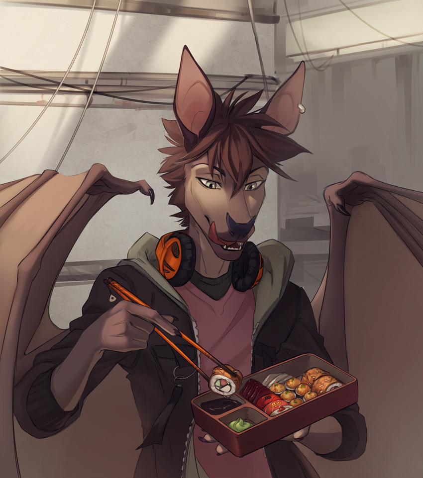 5_fingers anthro bat brown_hair clothed clothing digital_media_(artwork) eyebrows eyelashes fingers hair hi_res male mammal membrane_(anatomy) membranous_wings open_mouth orphen-sirius smile solo teeth tongue wings