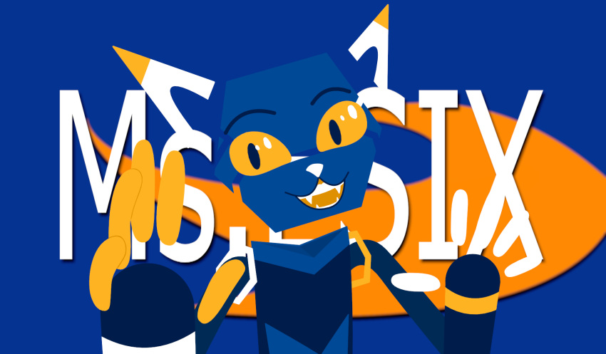 ambiguous_gender android anthro blurred_background domestic_cat e621 esix felid feline felis hi_res looking_at_viewer machine mammal mascot meme mr_beast_(meme) orange_eyes redcrystal robot smile smiling_at_viewer solo text