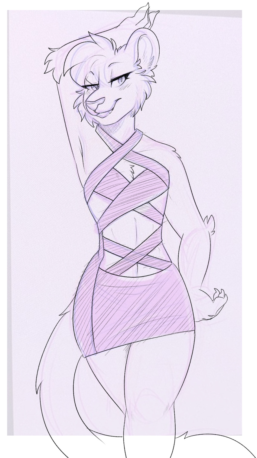 aesopscribbles anthro athletic atigernamedcasey bedroom_eyes bottomwear casey_winters caseythetiger claws clothed clothing curvaceous curvy_figure digital_media_(artwork) dress eyeliner felid fur girly hair hand_behind_head hands_behind_head hi_res highlights_(coloring) invalid_tag makeup male mammal midriff midriff_tuft multicolored_tail narrowed_eyes pantherine posing_for_picture purple_hair rainbow_tail raised_arm seductive sketch sketch_page skirt smile smirk softpauxs solo strapless_clothing strapless_dress stripes tail tiger trap_(disambiguation) underarm voluptuous