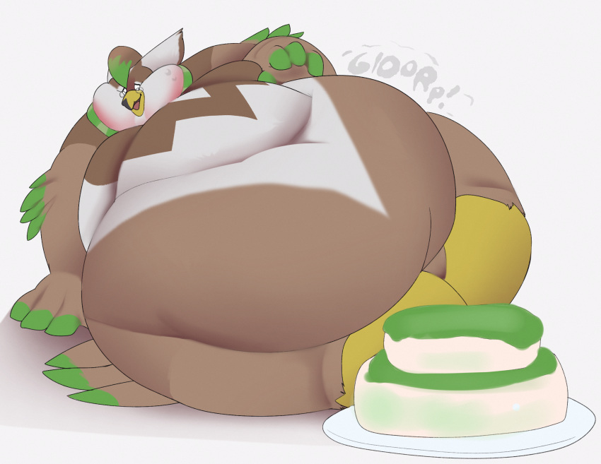 anthro avian cake chunkyfunkys dessert eyewear food generation_4_pokemon glasses hi_res lime_(localstarlyfan) male morbidly_obese nintendo obese overweight pokemon pokemon_(species) scarf staraptor