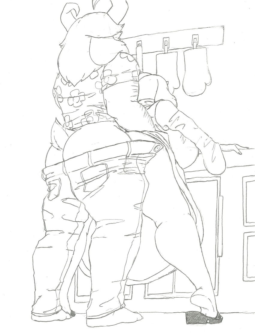 anthro asgore_dreemurr big_breasts big_butt boss_monster bovid breasts butt caprine clothing duo female female_penetrated from_behind_position fur goat hi_res kitchen krocialblack male male/female mammal mature_anthro mature_female mature_male penetration sex toriel undertale undertale_(series) white_body white_fur