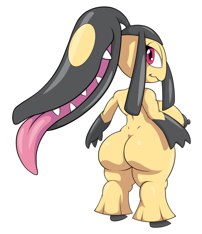 anthro areola big_breasts big_butt black_areola black_nipples black_pupils breasts butt female generation_3_pokemon gloves_(marking) hi_res looking_back markings mawile nintendo nipples nude pokemon pokemon_(species) pupils red_eyes side_boob smile solo tan_body thegeckoninja thick_thighs tongue tongue_out wide_hips