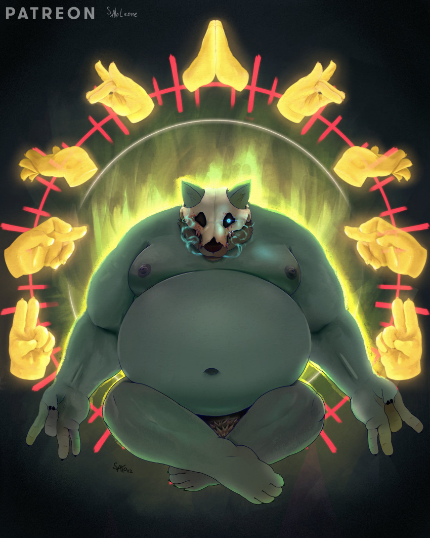 2023 absurd_res anthro belly big_belly hi_res humanoid_hands male mammal mandala moobs navel nipples overweight overweight_male pubes sato_afroleone sitting solo