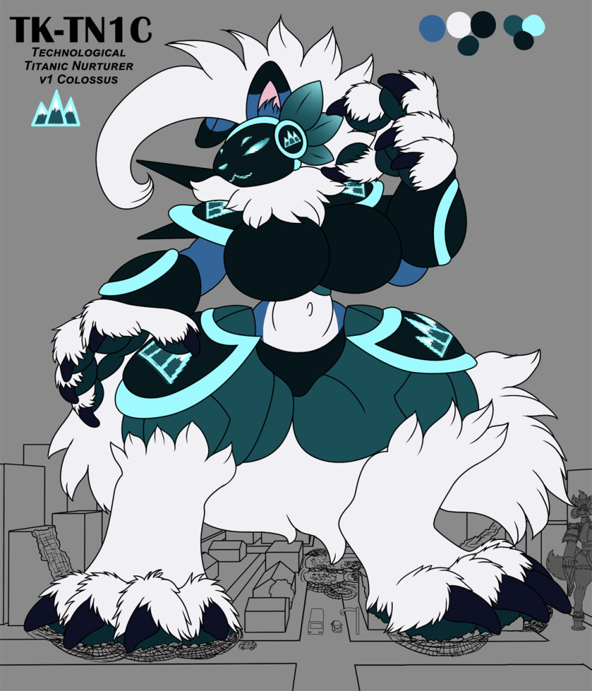 anthro armor big_breasts big_feet big_pawpads breasts character_in_background city city_background city_destruction duo eclipsis_(artist) feet female fluffy fluffy_tail generation_7_pokemon gentle_giant glowing hair hi_res hybrid long_hair lycanroc machine macro mamagen model_sheet neck_tuft nintendo nurturer pokemon pokemon_(species) protogen protogen_visor simple_background solo spikes spikes_(anatomy) tail tk-tn1c tuft visor_helmet wide_hips