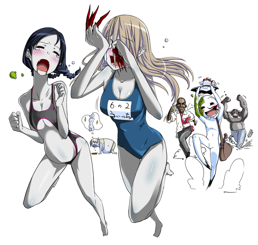 artist_request bikini black_swimsuit blood blue_swimsuit boomer_(left4dead) chase chasing crying left_4_dead louis_(left4dead) luceva micro_bikini nosebleed one-piece_swimsuit one_piece_swimsuit running spitter_(left4dead) swimsuit tank_(left4dead) tears witch_(left4dead)