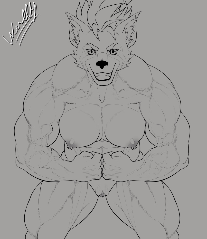 abs absurd_res animal_humanoid anthro clitoris enlarged enlarged_clitoris female flexing_muscles genitals hi_res humanoid mammal mammal_humanoid maxi_(demondawgy96) muscular muscular_female nipple_piercing nipples piercing procyonid procyonid_humanoid raccoon raccoon_humanoid smile smiling_at_viewer solo vein weslly34