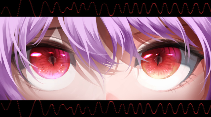 1girl bangs eye_focus highres letterboxed looking_at_viewer otomeza_ryuseigun purple_hair red_eyes reisen_udongein_inaba slit_pupils solo straight-on touhou