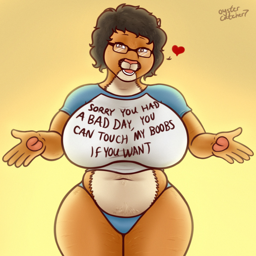 anthro belly big_breasts black_hair breasts clothing cougar eyewear felid feline female glasses hair hi_res huge_breasts inviting jeremy_(penscot79) mammal midriff navel oystercatcher7 panties shirt slightly_chubby smile solo stretch_marks thick_thighs topwear underwear wide_hips