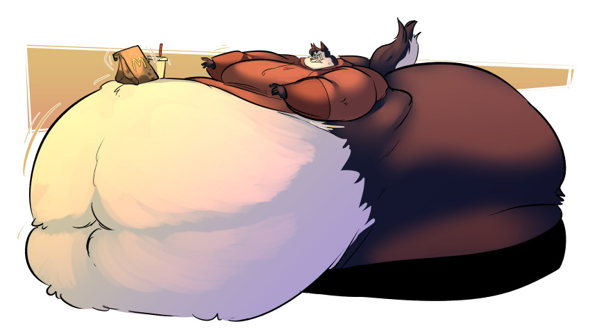 absurd_res anthro belly belly_expansion big_belly big_butt butt canid canine canis domestic_dog expansion hi_res husky hyper hyper_belly male mammal morbidly_obese nordic_sled_dog obese overweight overweight_male solo spitz sweatpants_(artist)