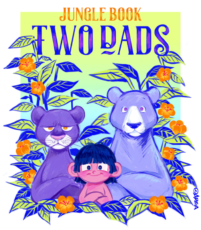 anthro bagheera_(jungle_book) baloo bear big_ears black_body black_eyebrows black_fur black_pupils blue_eyes blue_hair blue_nose blush child crossed_arms english_text eyebrows family family_portrait father father_and_child father_and_son felid feral flower flower_petals forest forest_background freckles frown fur green_background grey_body grey_fur group hair happy hi_res human interspecies jungle leaf leaveherecometome looking_at_viewer male male/male mammal mowgli multicolored_body multicolored_fur nature nature_background nude orange_flower outside pantherine parent parent_and_child parent_and_son petals pink_body pink_eyes pink_nose pink_skin plant pupils shaggy_hair short_hair signature simple_background size_difference sloth_bear smile son standing stern stern_look text the_jungle_book tree trio ursine whiskers white_background white_body white_fur white_muzzle white_pupils yellow_eyes young