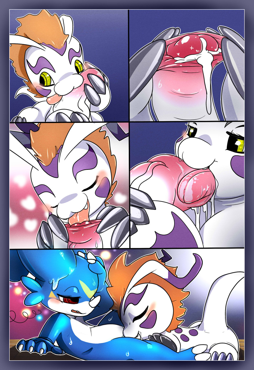 absurd_res anthro bandai_namco comic digimon digimon_(species) duo fellatio foreskin genitals gomamon hi_res licking_cock maehdoggie maehdraws male male/male oral penile penis sex tight_foreskin veemon