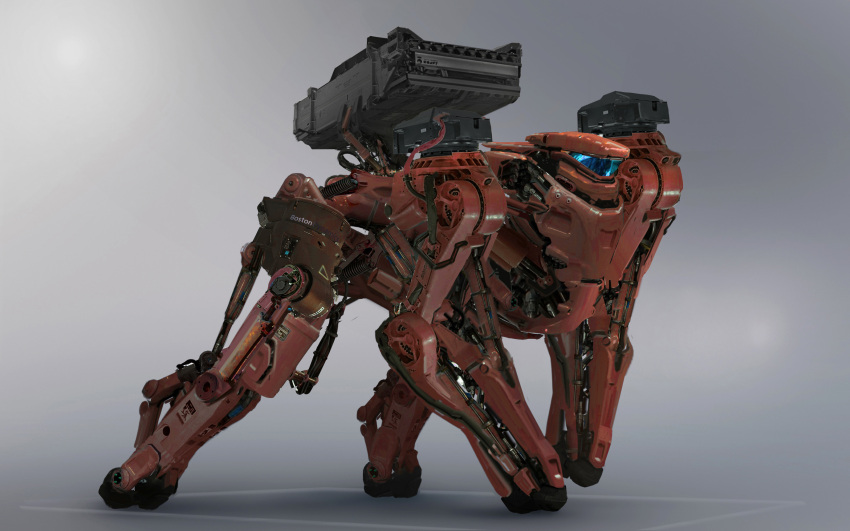 allenwei english_commentary gradient_background highres machinery mecha missile_pod no_humans non-humanoid_robot original realistic robot science_fiction solo walker wheel