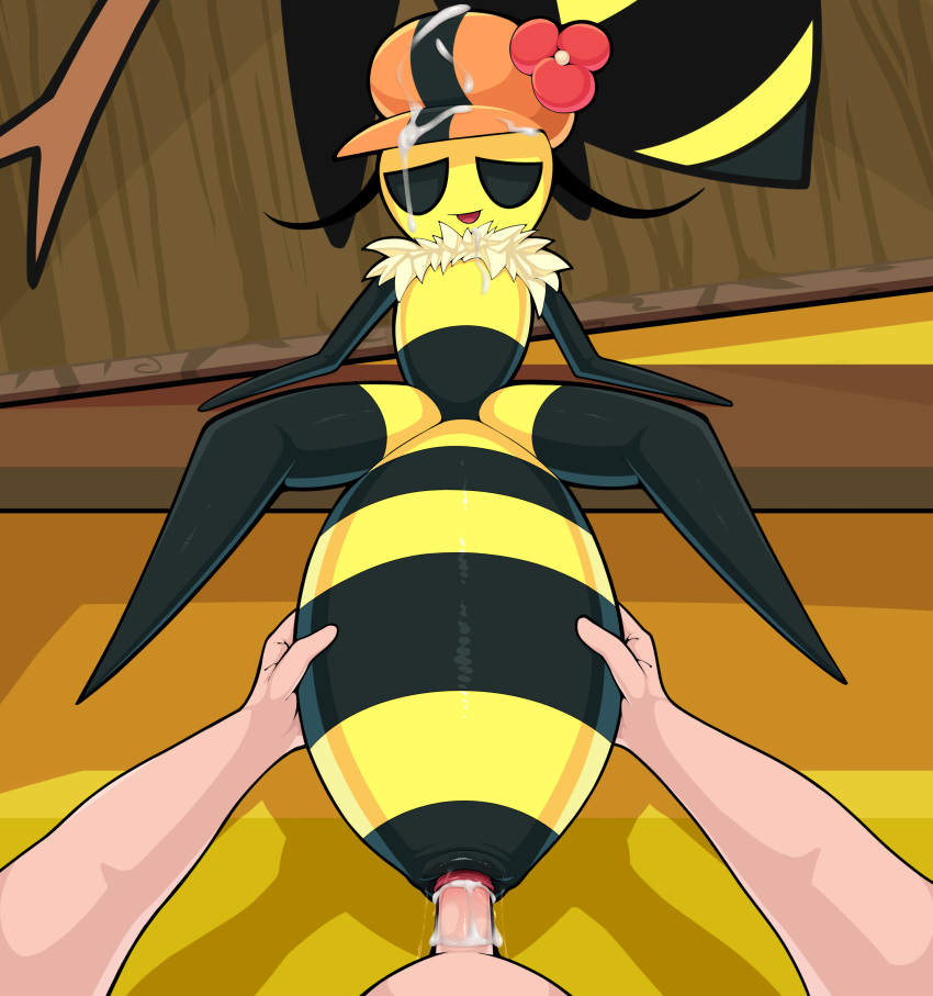 absurd_res antennae_(anatomy) anthro arthropod arthropod_abdomen arthropod_abdomen_genitalia bee bodily_fluids bug_fables clothing cum cum_inside cum_on_body cum_on_clothing duo female first_person_view genital_fluids genitals hat headgear headwear hi_res human human_on_anthro hymenopteran insect interspecies male male/female male_on_anthro male_penetrating mammal moonsprout_games open_mouth overseer_(bug_fables) penetration sex spread_legs spreading zeamaeri