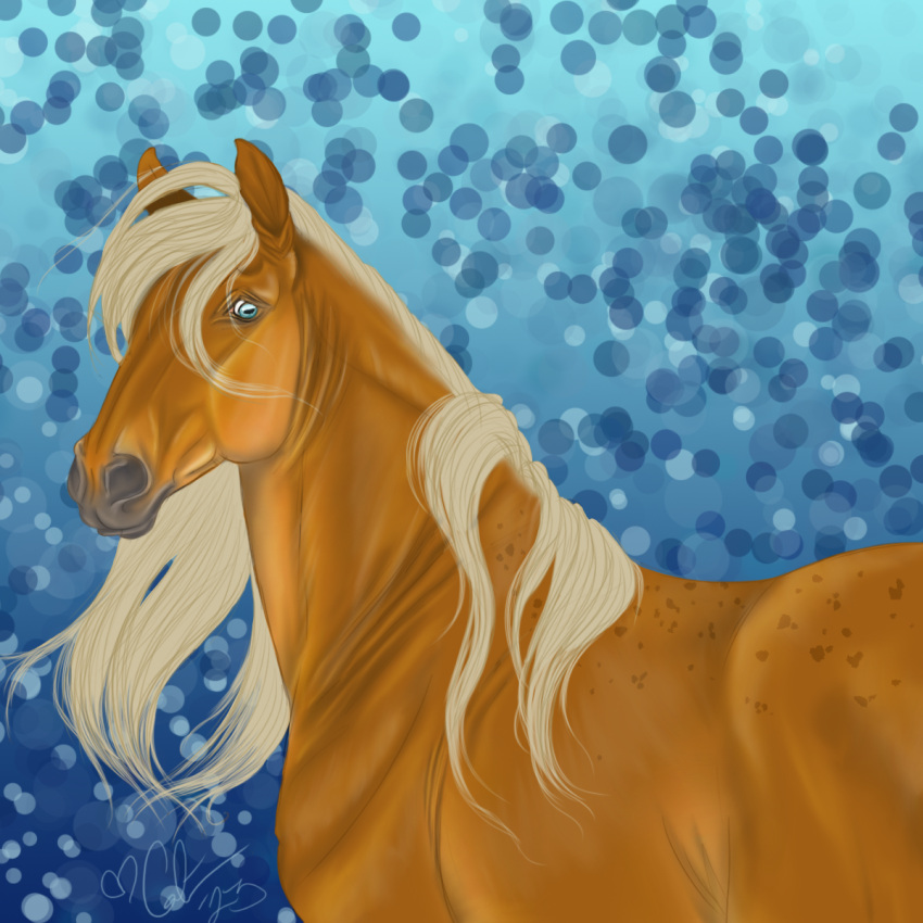 2023 ambiguous_gender anatomically_correct blonde_hair blonde_mane blue_eyes calima digital_media_(artwork) equid equine feral gayle_(gayletrotter) hair half-length_portrait hi_res horse looking_at_viewer mammal mane portrait simple_background solo yellow_body