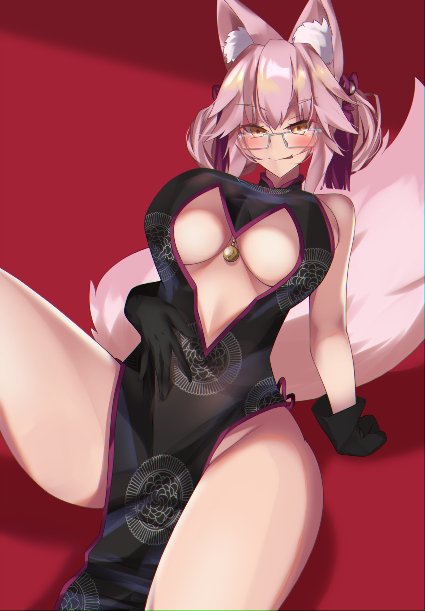 animal_humanoid asian_clothing bedroom_eyes big_breasts blush breasts canid canid_humanoid canine canine_humanoid chinese_clothing chinese_dress clothing dress east_asian_clothing eyewear fate_(series) female fox fox_humanoid glasses gloves hair handwear hi_res huge_breasts humanoid koyanskaya mammal mammal_humanoid narrowed_eyes pink_hair seductive short_hair simple_background smile solo spread_legs spreading type-moon yellow_eyes