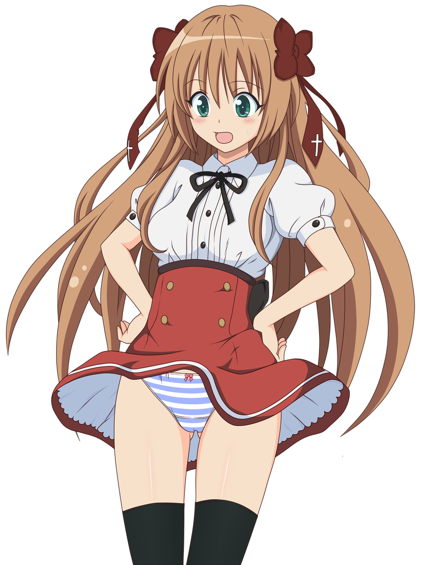 1girl absurdres blush brown_hair female highres legs long_hair mayoi_neko_overrun! miniskirt panties school_uniform serizawa_fumino simple_background skirt solo thighs underwear upskirt