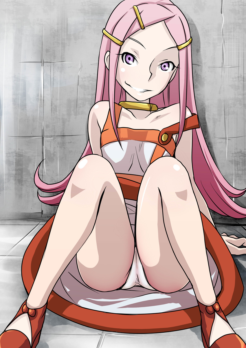 absurdres anemone anemone_(eureka_seven) eureka_7 eureka_seven eureka_seven_(series) hair_ornament highres long_hair panties pink_hair sitting smile taku-tama underwear upskirt