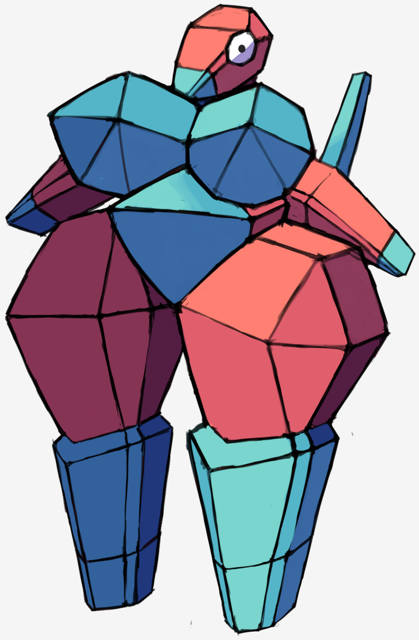 atsuineko big_breasts breasts dot_eyes female generation_1_pokemon hi_res huge_breasts humanoid multicolored_body nintendo nude pokemon pokemon_(species) porygon solo thick_thighs two_tone_body wide_hips